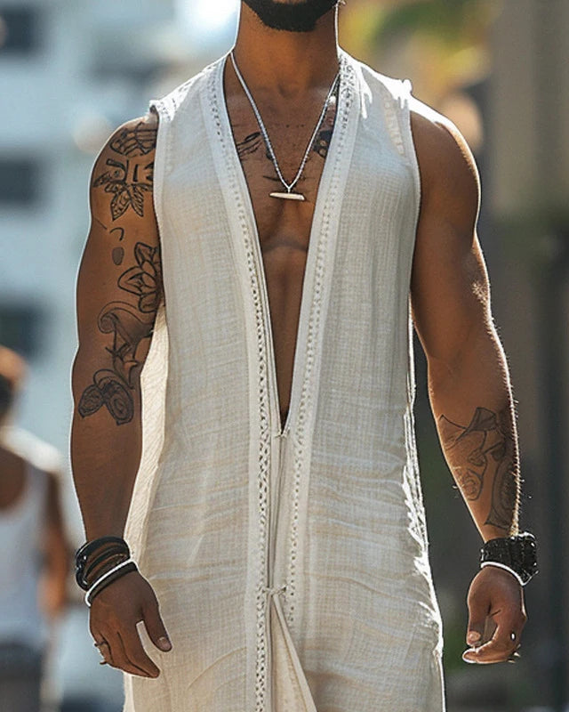 S Vintage Long Sleeveless V Neck Cardigan