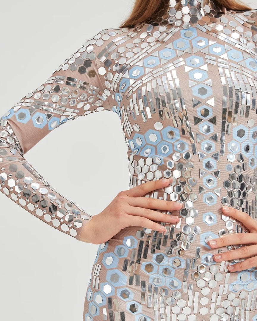 S White Mirror Sequin Jumpsuit