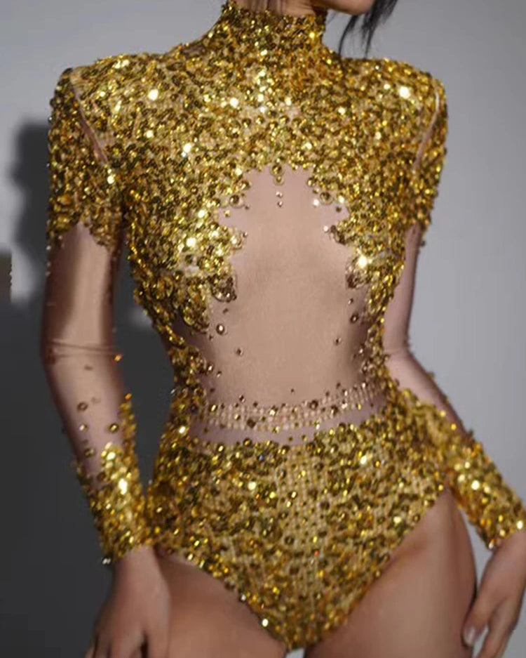 Sequin Bodysuit with Rhinestones
