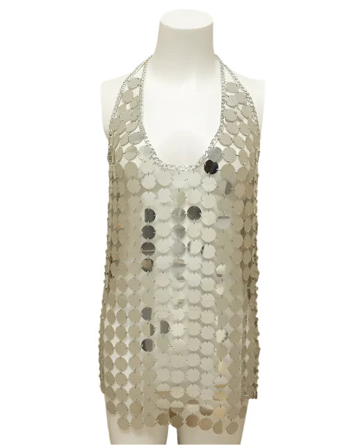 Silver Chainmail Sequin Mini Dress