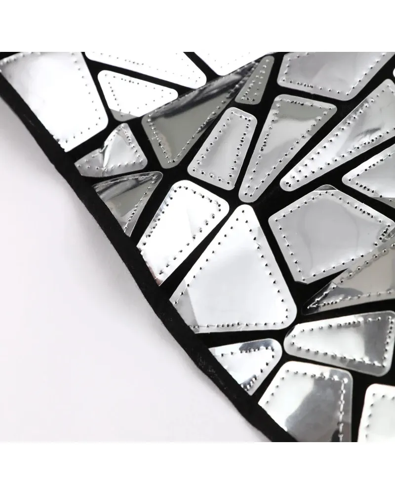 Close-up of shiny metallic mirror details on Shiny Metallic Mirror Party Dress fabric.