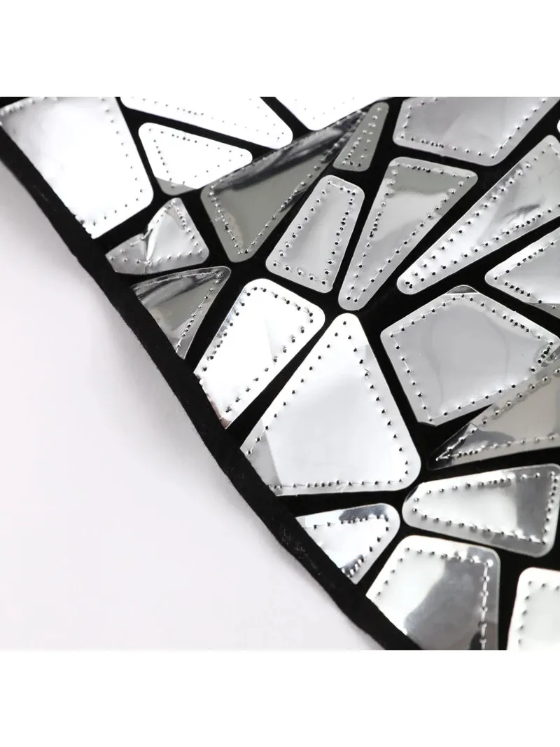Close-up of shiny metallic mirror details on Shiny Metallic Mirror Party Dress fabric.