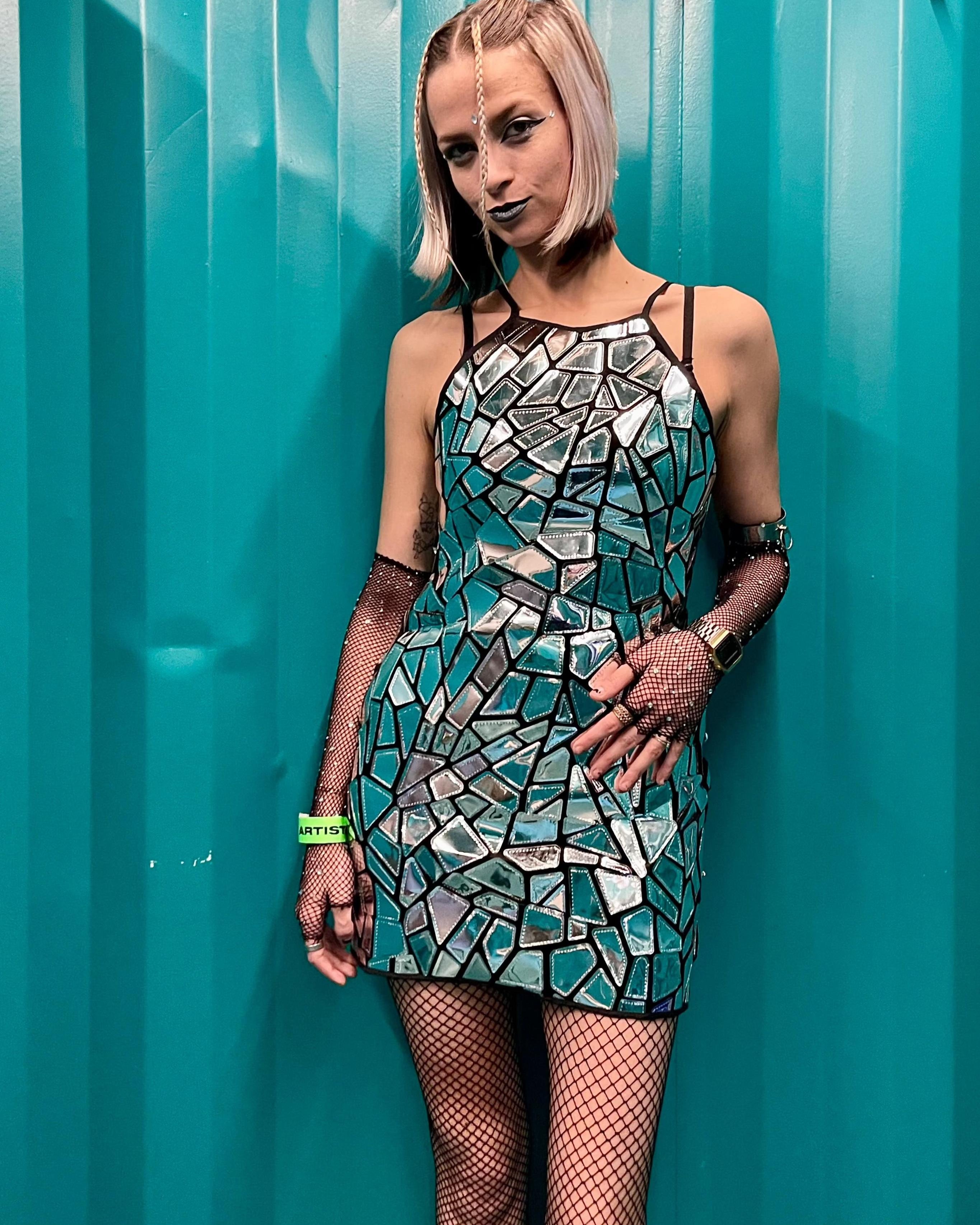 Shiny Metallic Mirror Party Dress