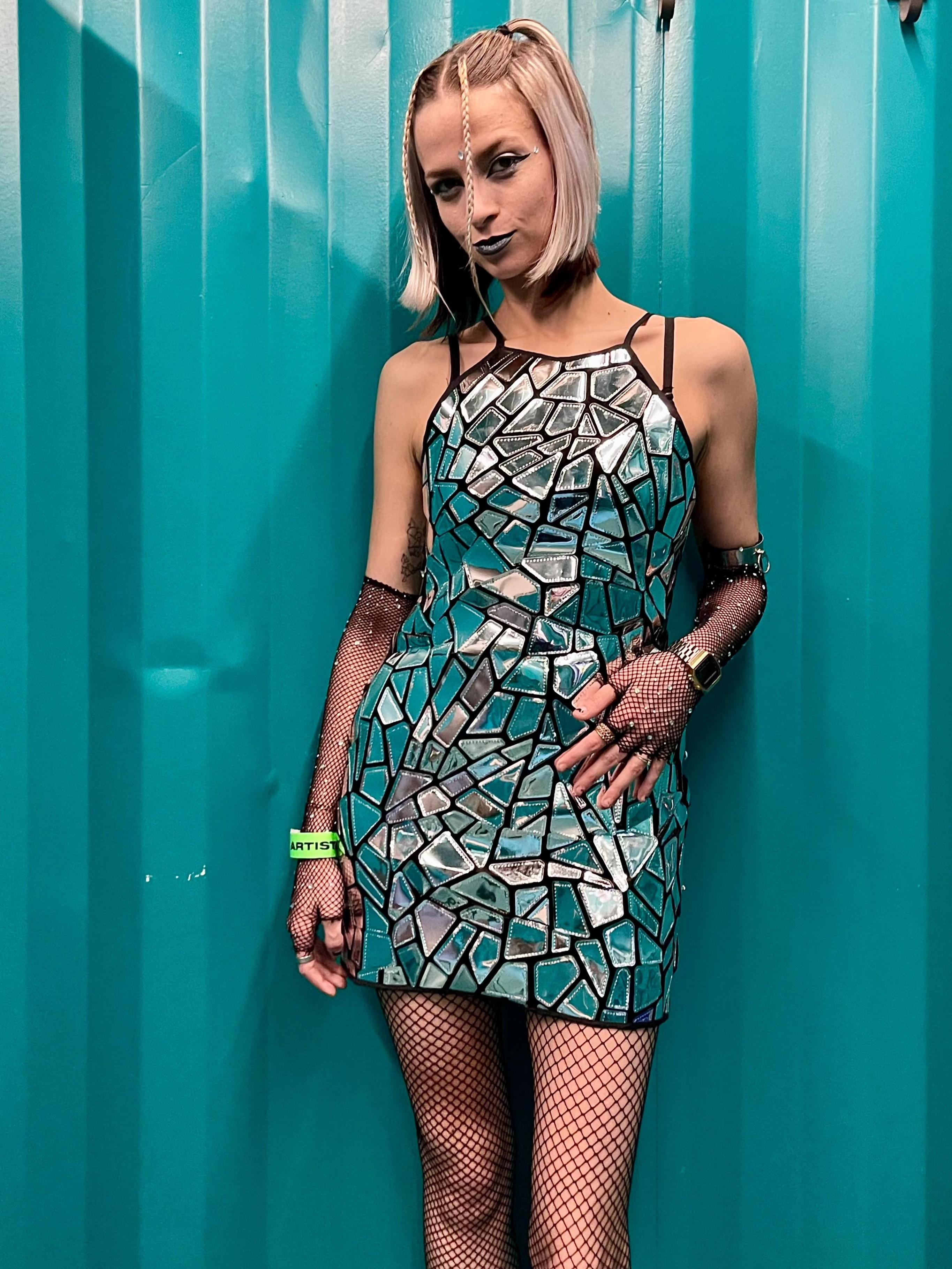 Shiny Metallic Mirror Party Dress