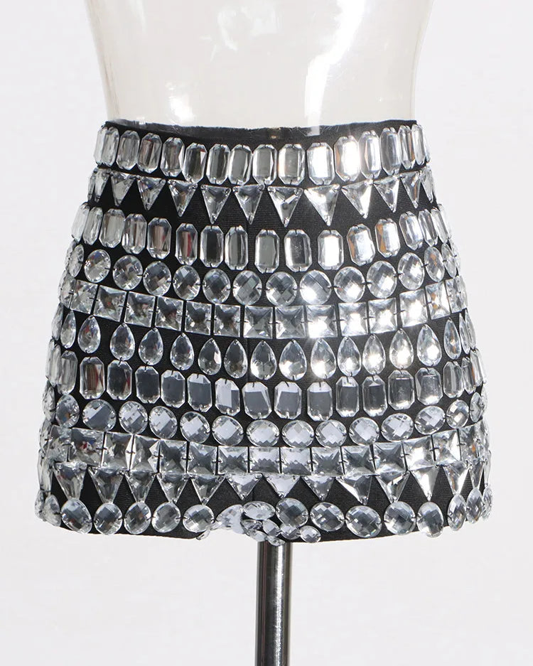 Short Rhinestones Strapless Top and Short