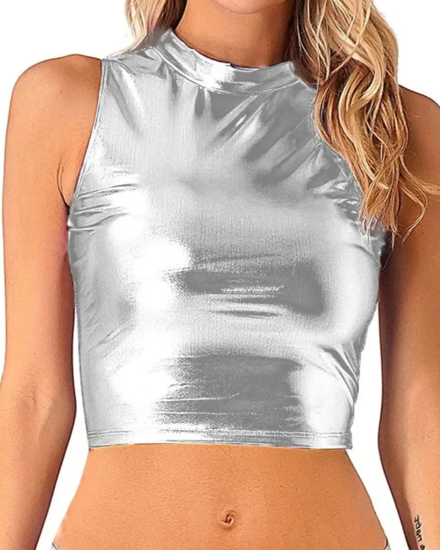 Ensemble crop top et short holographique argenté