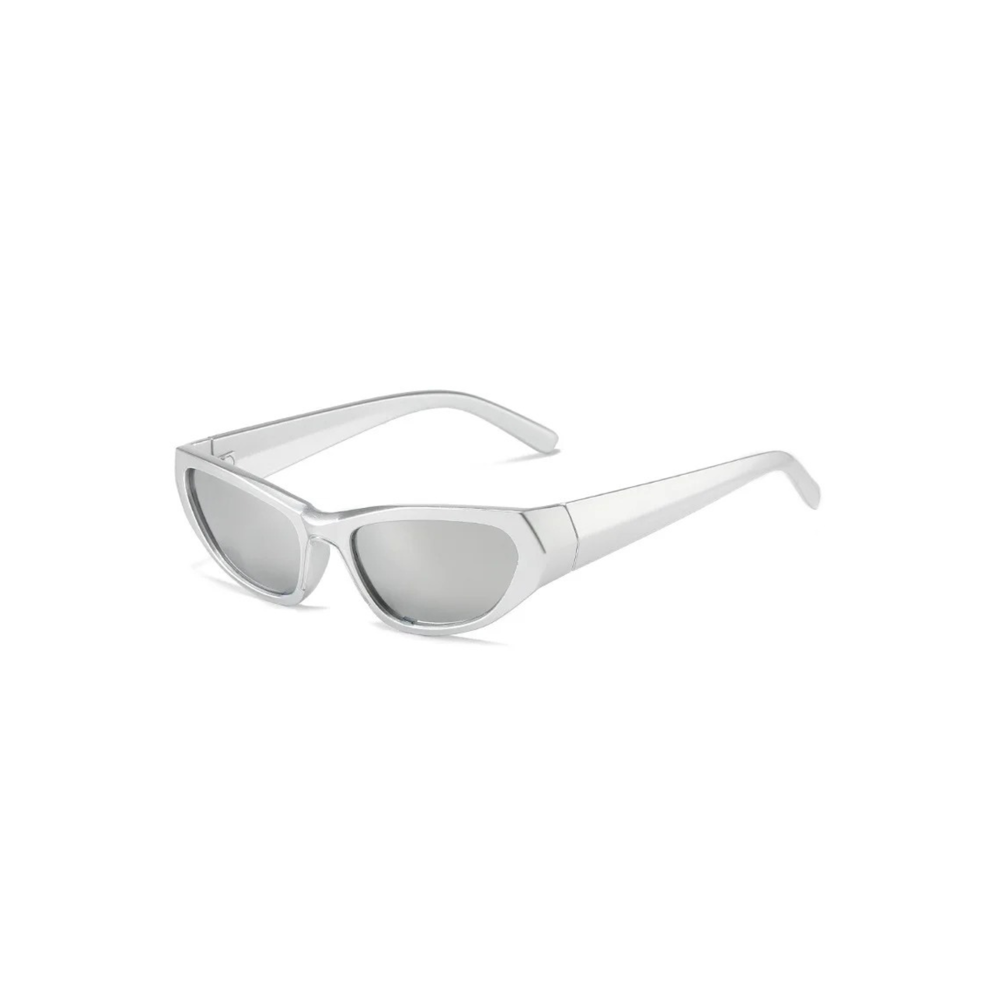 Silver Racer Sunglasses with UV-400 lens protection and anti-reflective coating.