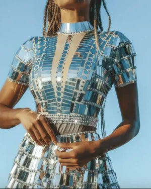 Silver Sequin Rhinestone Festival Mini Dress