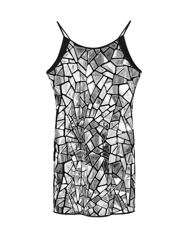 Silver Shiny Metallic Mirror Party Dress