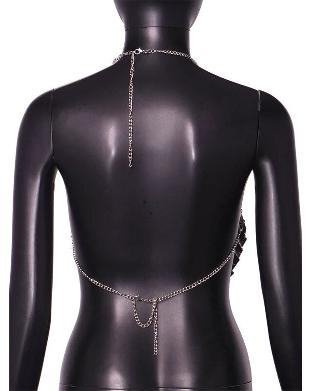 Women Silver Square Sequin Chainmail festival outfit Top Metal Chain Body Chain Mirror Crop Top rave outfit