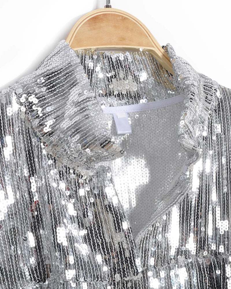 Silver Tassel Sequin Jacket Detail View