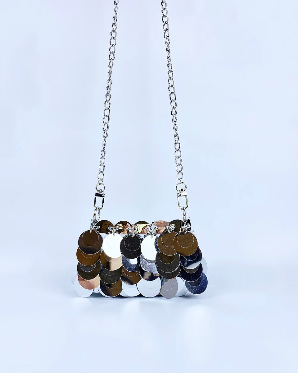 Silver Shiny Sequin Bag Chainmail Metal Chain Mirror festival accessories festival outfits rave wear