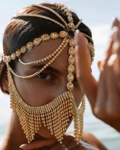 Sparkly Tassel Rhinestone Headwear Mask