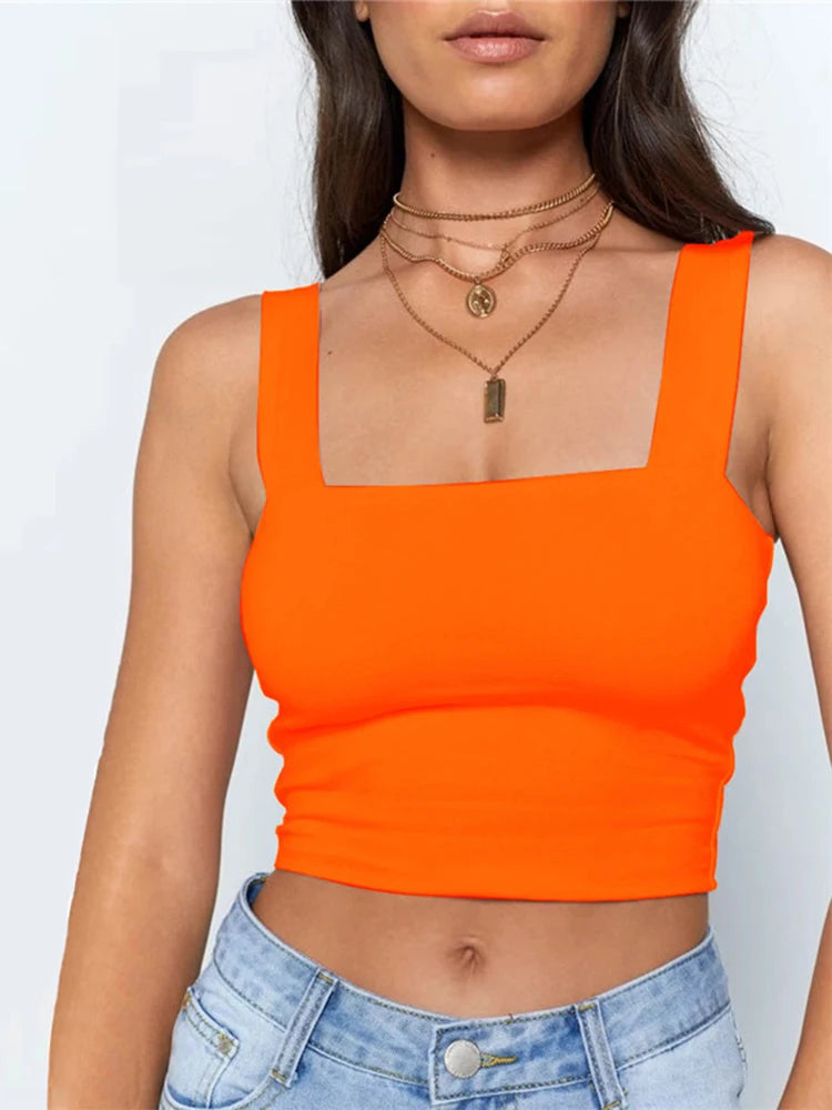 Square Neck Crop Top Orange