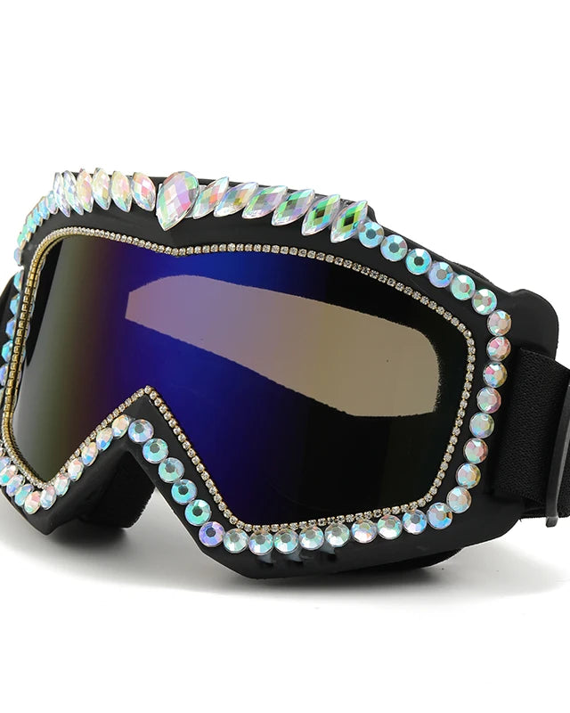 Steampunk Oversized Diamond Rhinestones Ski Goggles