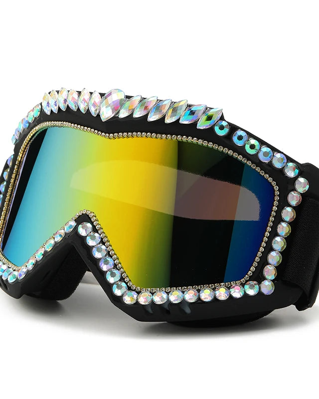 Steampunk Oversized Diamond Rhinestones Ski Goggles