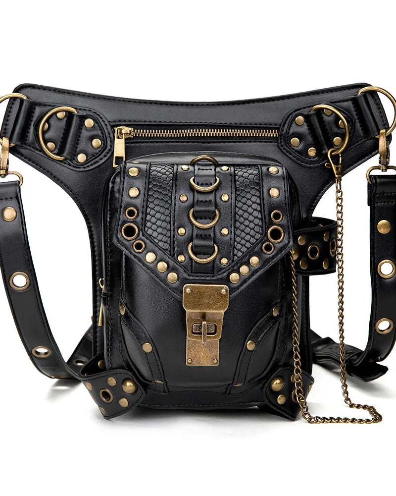 Black Steampunk Waist Leg Bag