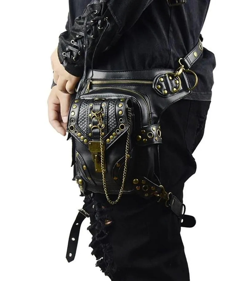 Black Steampunk Waist Leg Bag