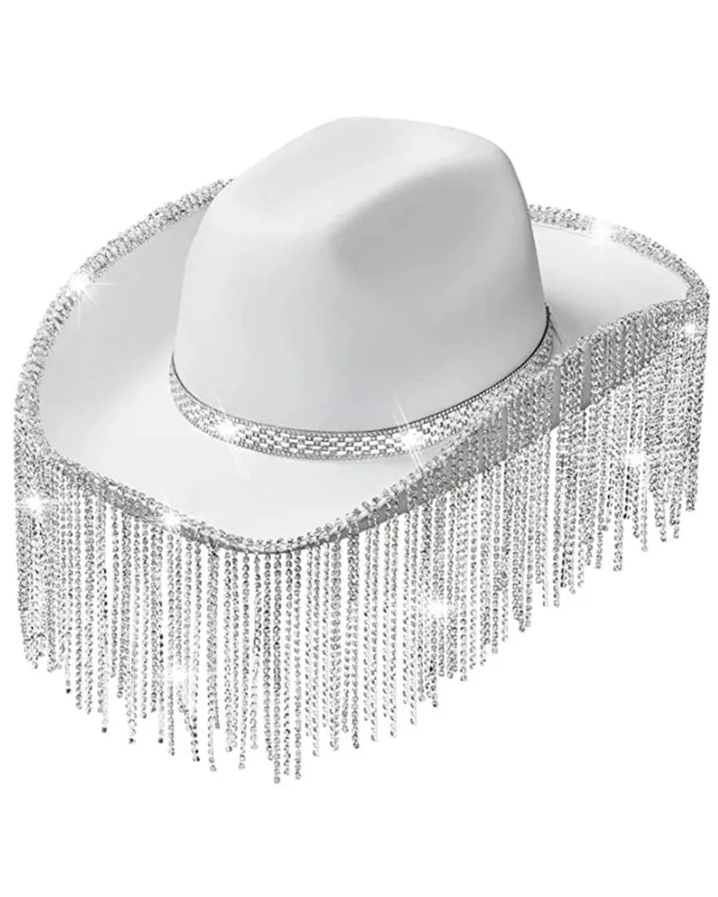 Sombrero de vaquera blanco con borlas y pedrería