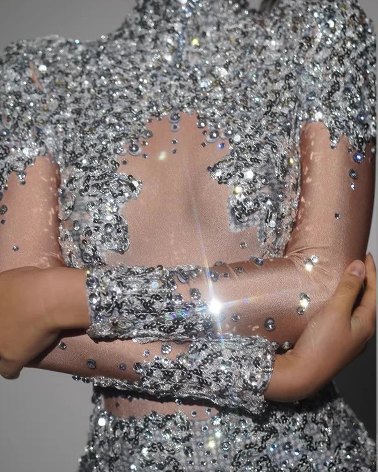 Sequin Bodysuit with Rhinestones