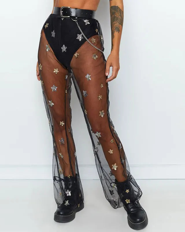 Transparent Black Trousers Festival Fashion Concert Rave Outfit Party boho style