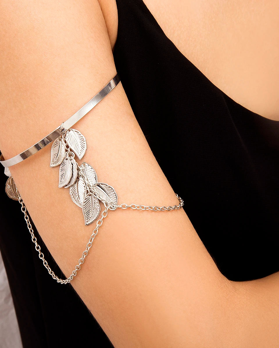 Silver Upper Arm Bracelet Leaf Cuff bracelet for women Festival Fashion