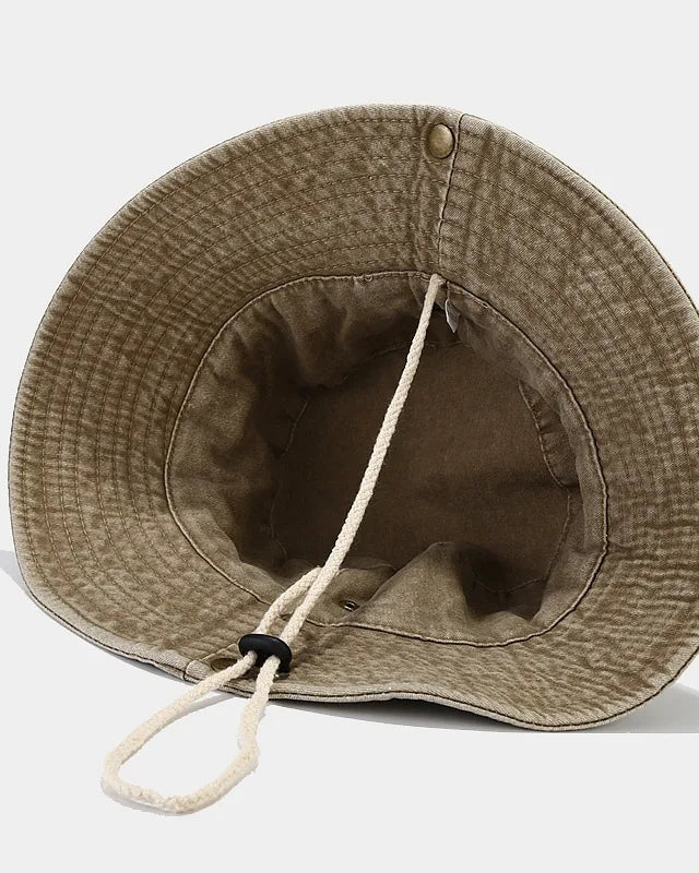 Khaki Beige Washed Fishman Bucket Hat