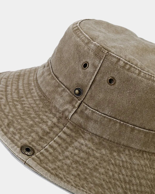 Khaki Beige Washed Fishman Bucket Hat