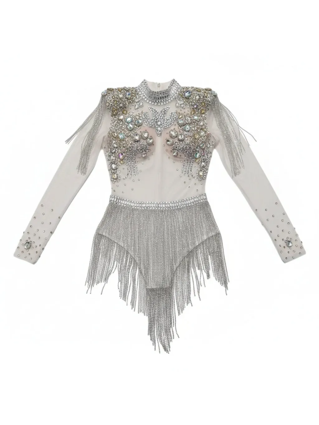 Body de festival con borlas y pedrería brillante para un estilo impresionante en festivales.