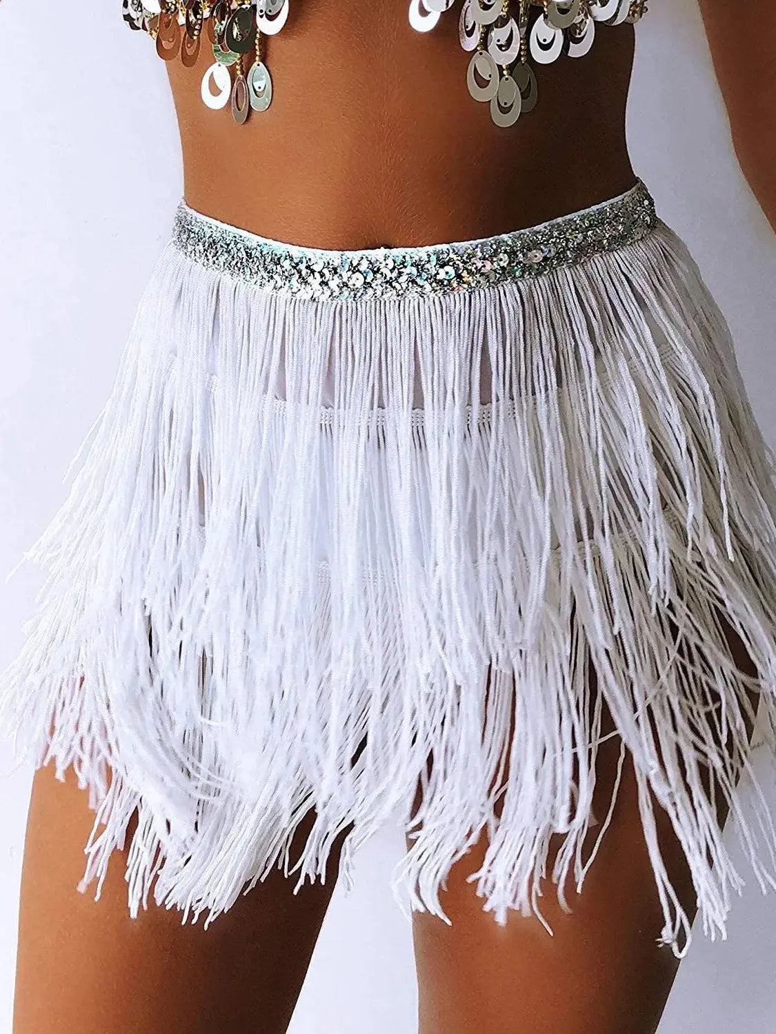 White Fringe Sparkle Skirt