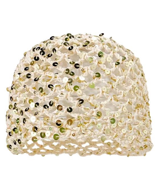 Gorro beige de malla con lentejuelas