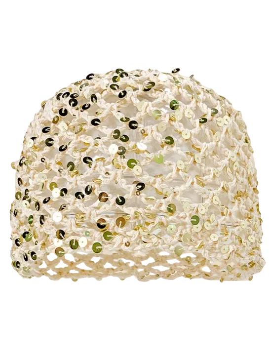 Cuffia Beige in Rete con Paillettes