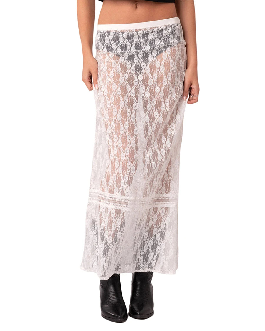 White Sheer Lace See-Through Skirt