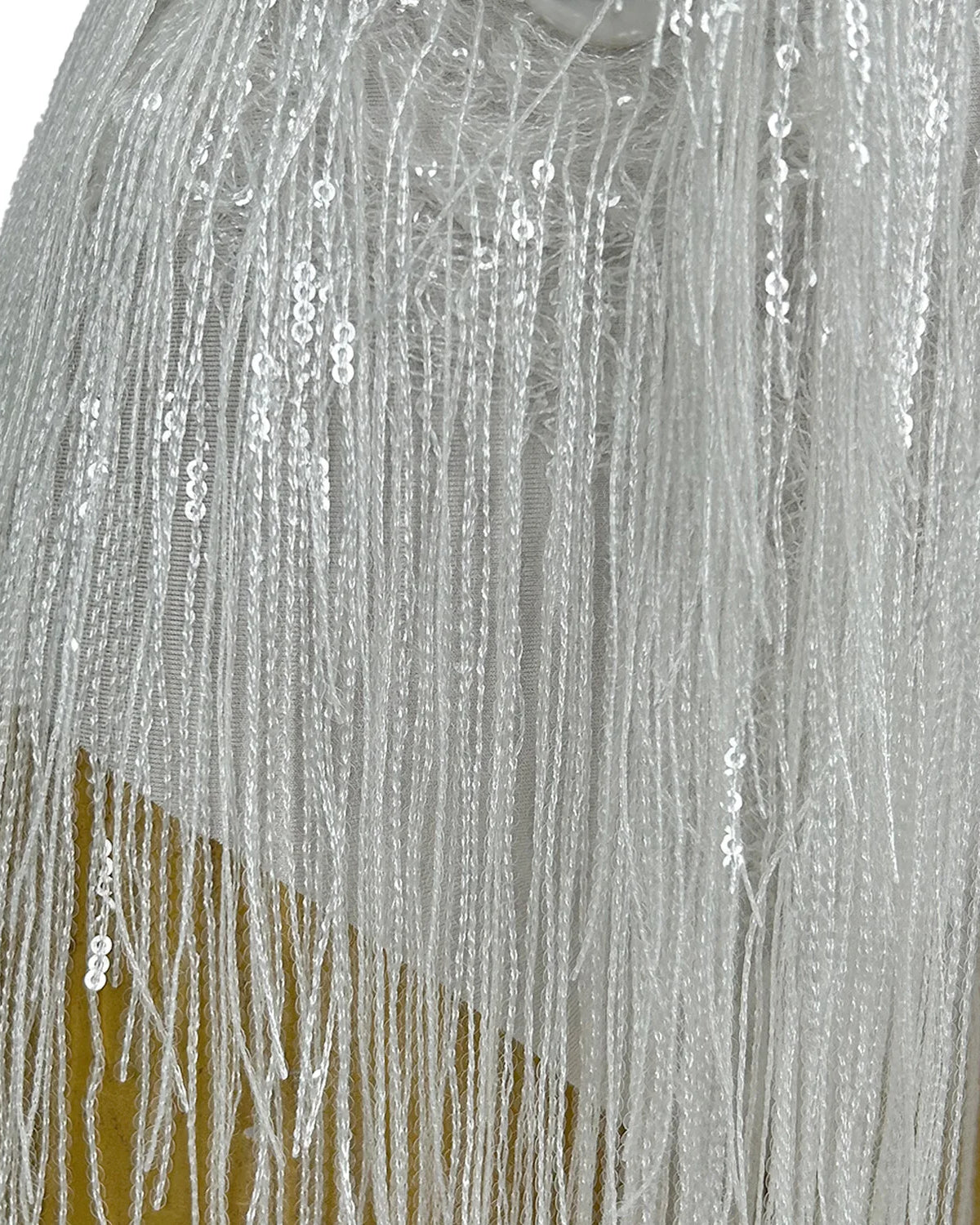 White Tassel Pearl Sequin Fringe Bodysuit