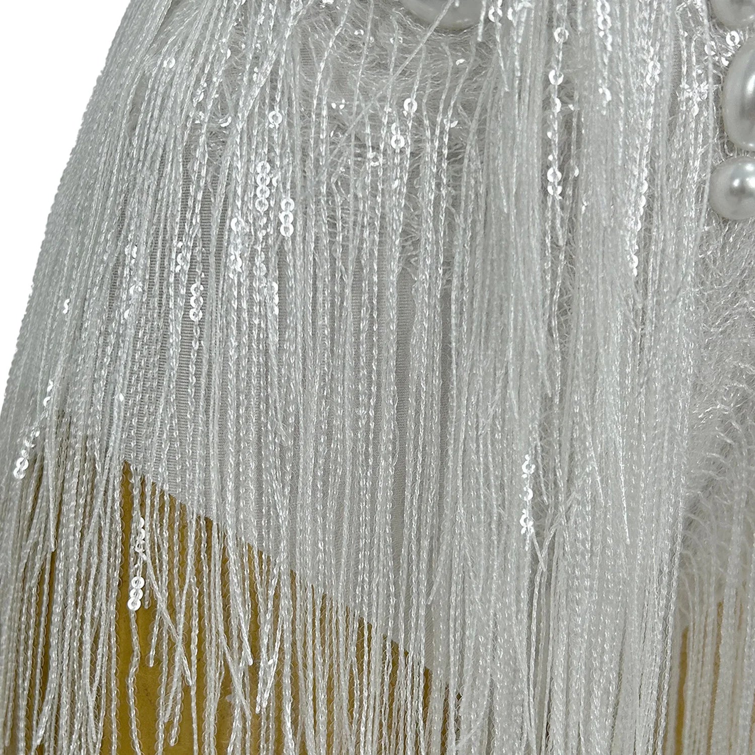 White Tassel Pearl Sequin Fringe Bodysuit