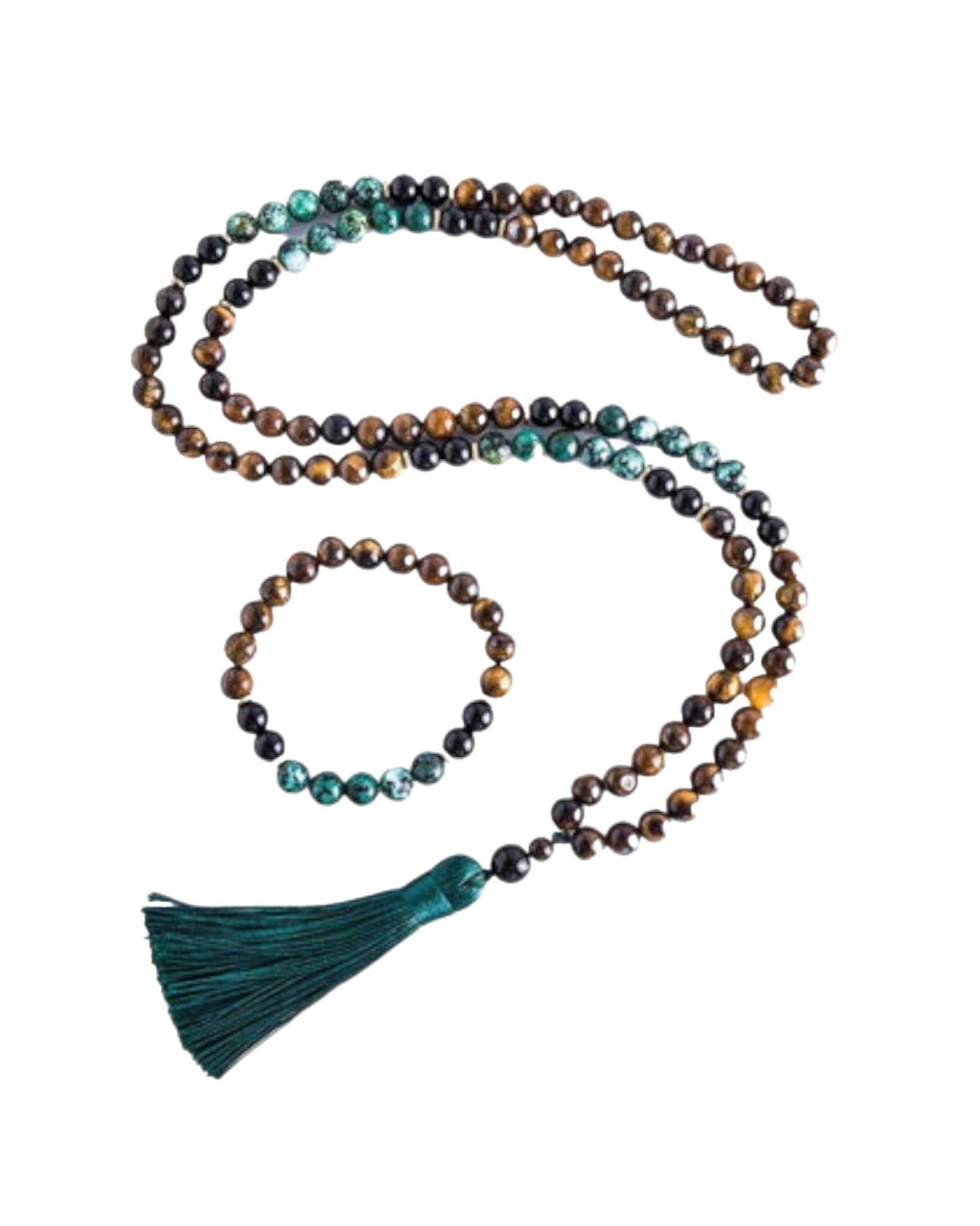 Yellow Tiger Eyes Turquesa Africana Black Onyx Japamala Set Meditation Yoga Spirit Jewelry 108 Mala Beaded Tassel Necklace