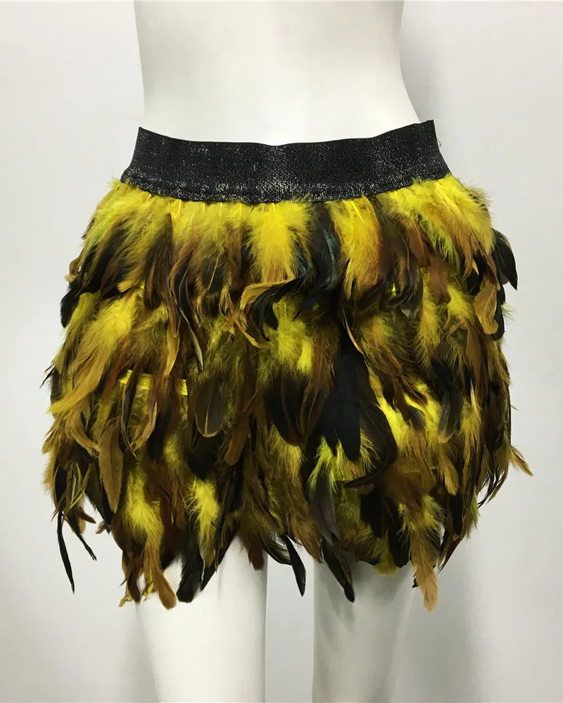 yellow Feather Elastic Waist Skirt