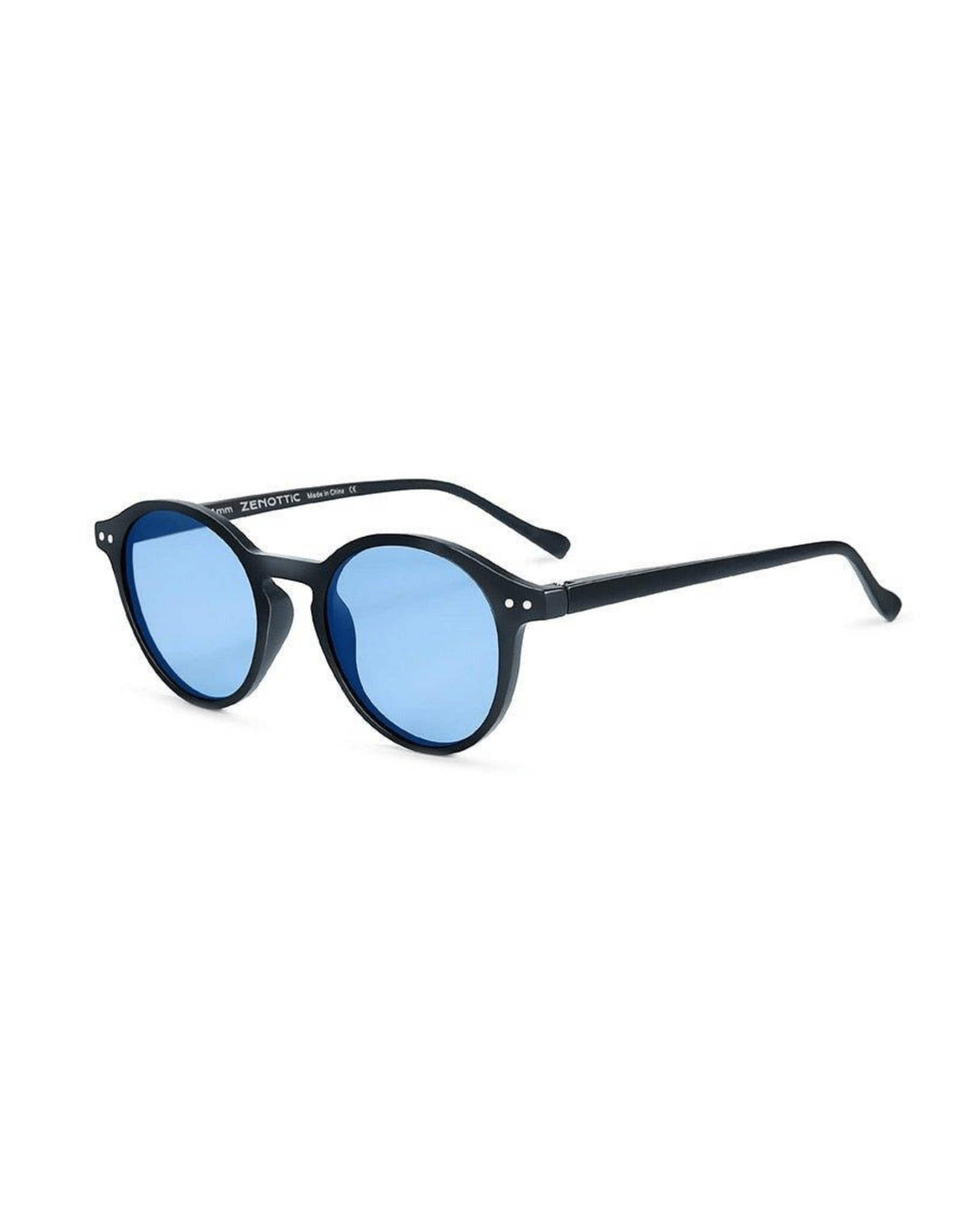 black frame blue lens Retro Round Sunglasses