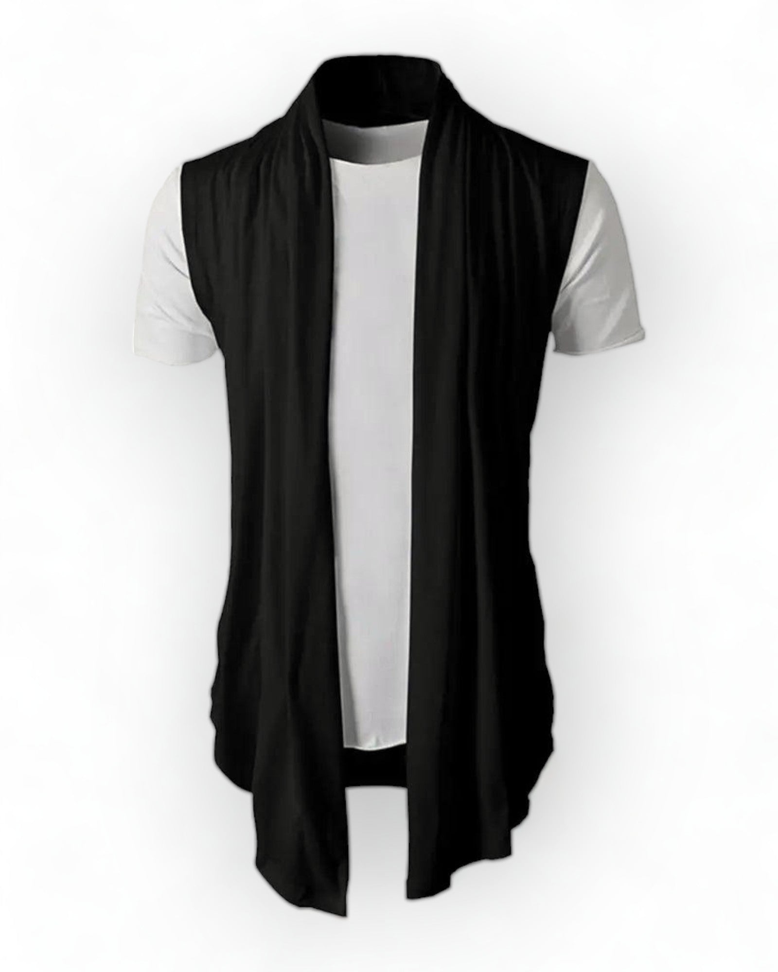 Boho Style Sleeveless Cardigan in black, featuring a chic open front and lightweight design.