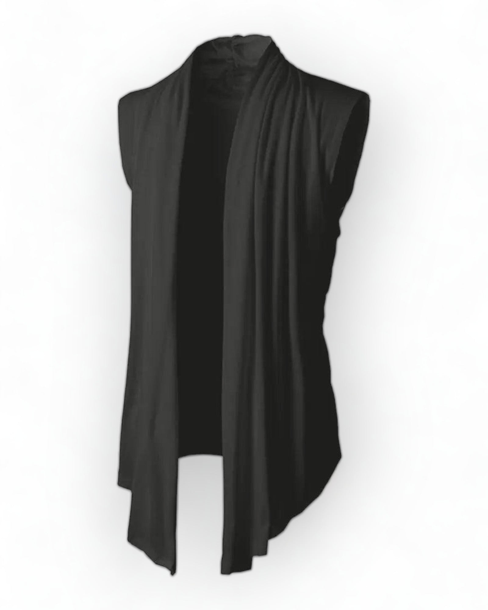 Boho Style Sleeveless Cardigan in black, perfect for layering and enhancing bohemian festival outfits.