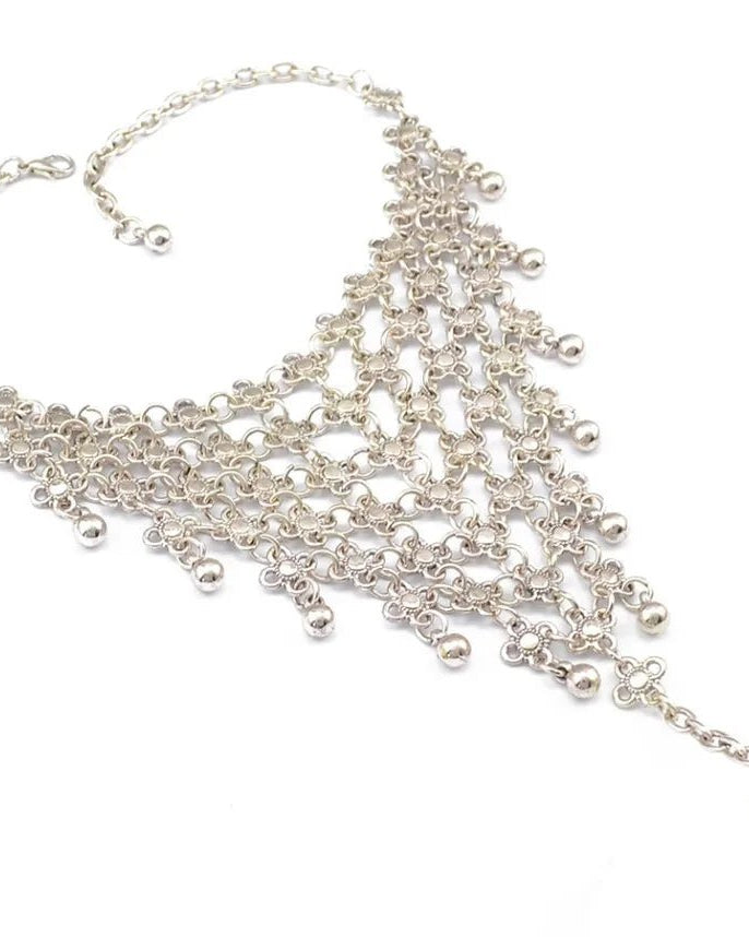 Finger Chain Bracelets in antique silver metal, perfect for festival accessories and chic styling.