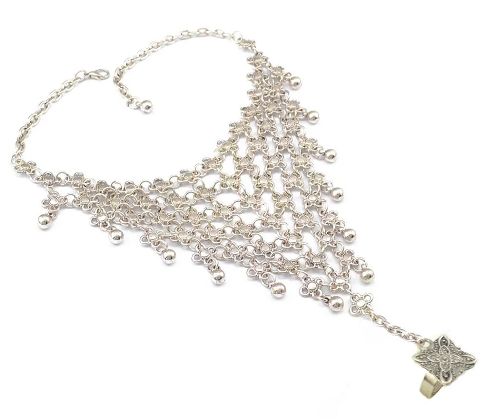 silver Finger Chain Bracelets festival outfit