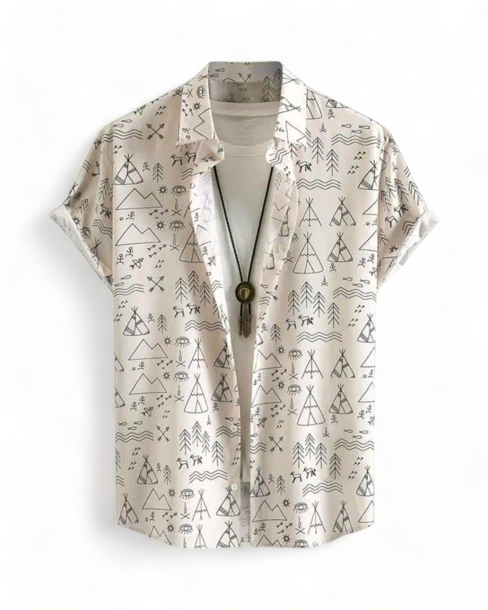 White Short Sleeve Boho Style Print Shirt