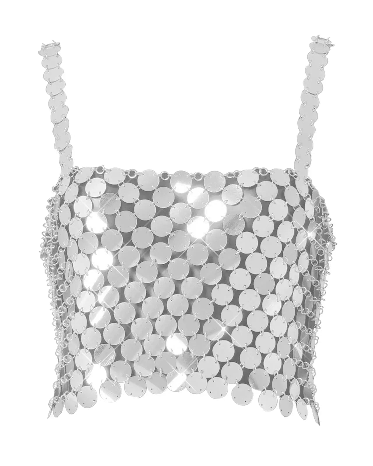 silver Chain Crop Top sequin tank festival fashion