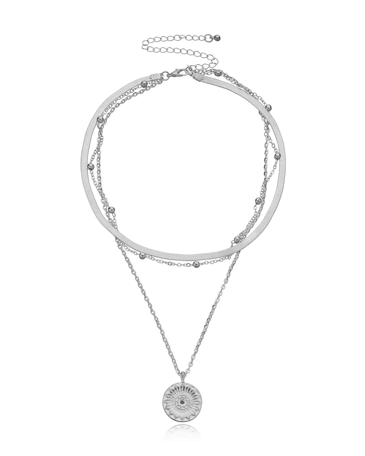 silver Chain Necklace Coin Moon Long Choker Collar Pendant festival accessories