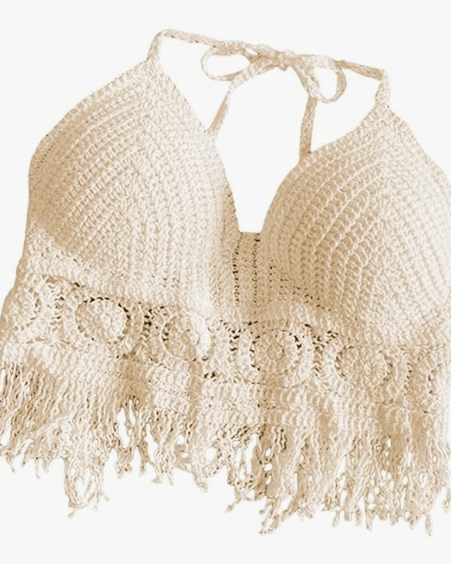 beige Boho Style Knit Crop Top festival outfit