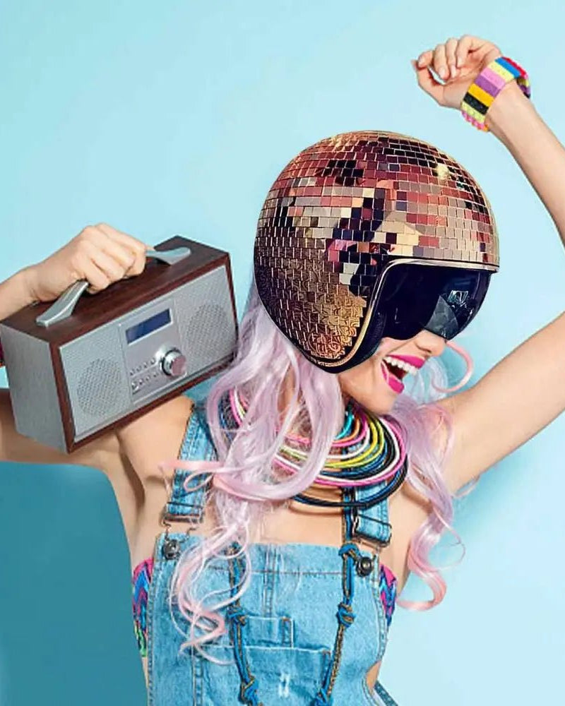 Disco Ball Helmet with Retractable Visor festival accessories rave outfit