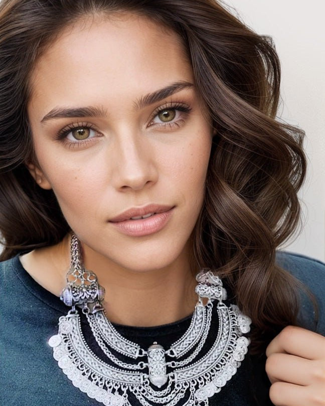 silver Bohemian Necklace Earrings Set festival outfit