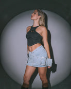 Cross Belt Denim Mini Skirt