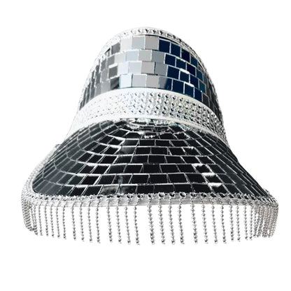 Mirror Disco Ball Visor Hat with Tassels